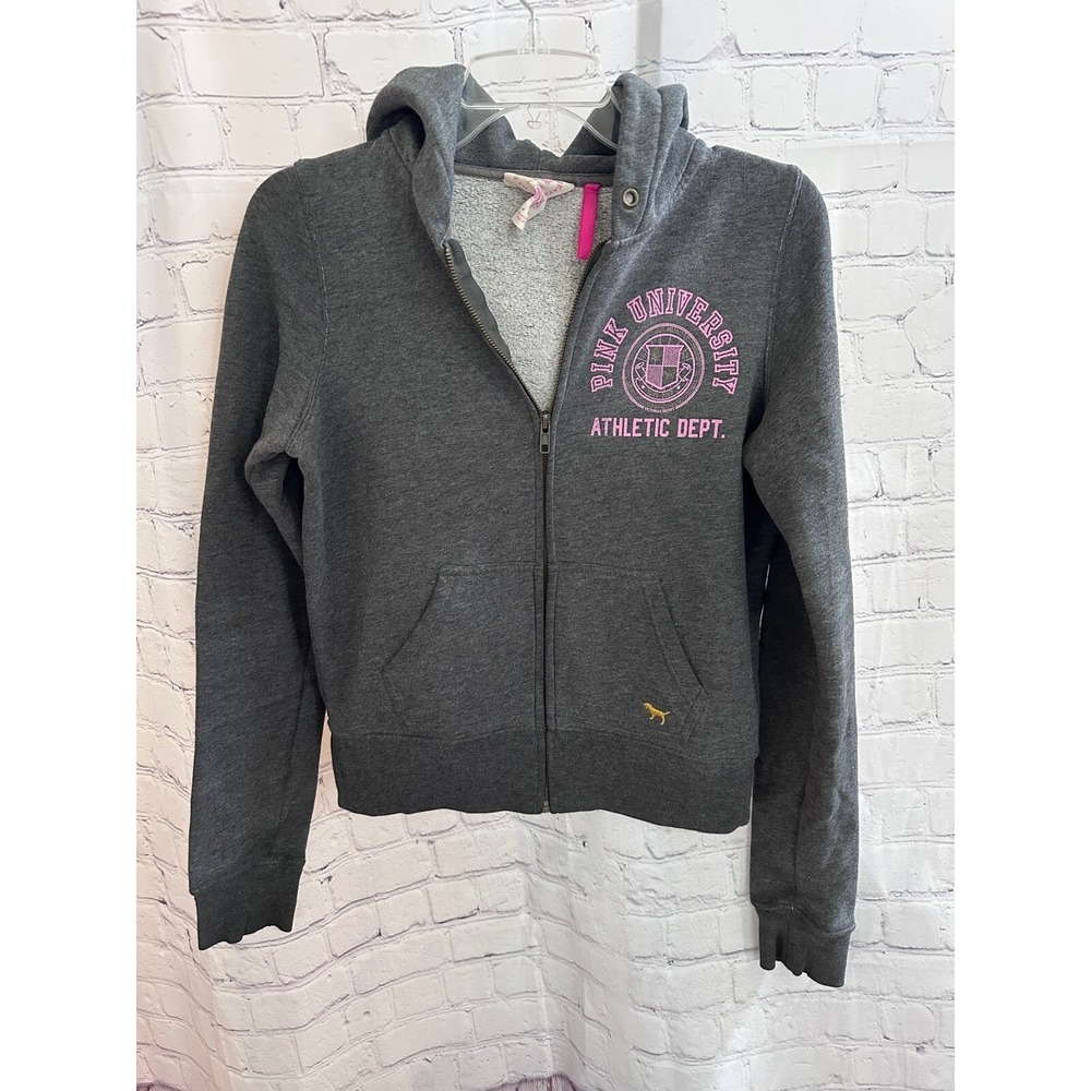 PINK Victoria's Secret Full Zip Hoodie Sweatshirt University Athletic Gray S